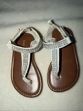 White Girls Rhinestone T-Strap Sandals